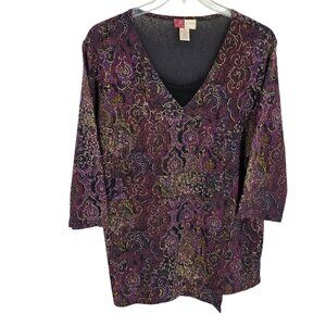 VTG Y2K Paisley Textured Babydoll Blouse 1X gold whimsigoth fairy grunge witchy